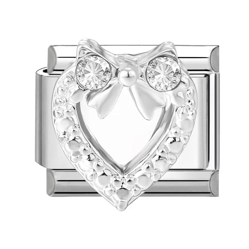 Shiny Zircon Heart Bow Butterfly Bouquet Star Italian Charm Links Fit