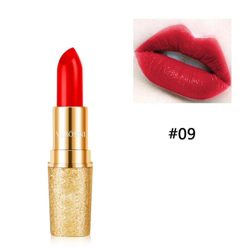 17 Colors Gold Tube Lipstick Moisturizing Velvet Matte Bullet Qme 09