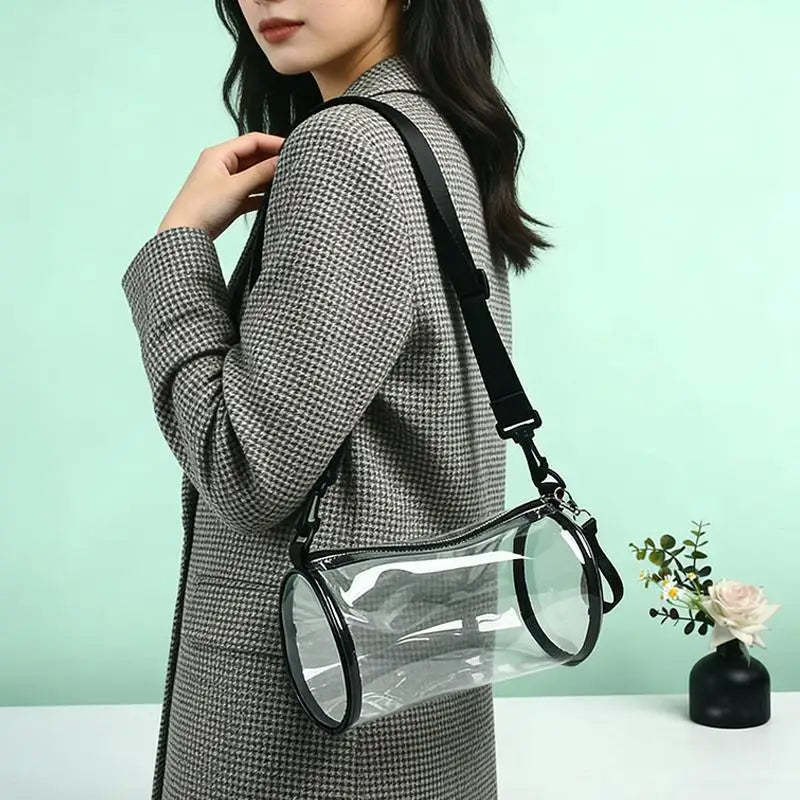 Transparent Crossbody Bag For Women Cylindrical Fashion Mini Shoulder Messenger Bag PVC Jelly Small Tote Bag Qme