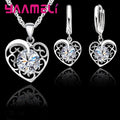 Romantic Heart Jewelry Set Women 925 Sterling Silver Color Wedding Pendant Necklace Charm Hoop Earring Elegant Party Gift Qme WHITE