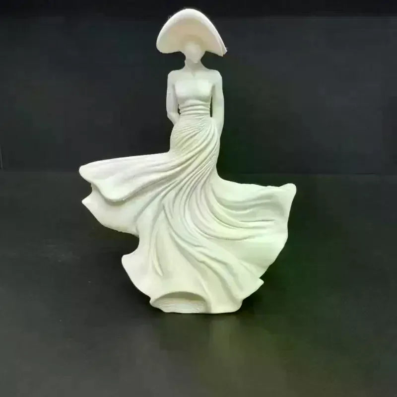 3D Ornament Figurine White Dancing Lady Statue Flowing Skirt Simple Console Living Room Decor Sculpture Gift For Women Girl Qme