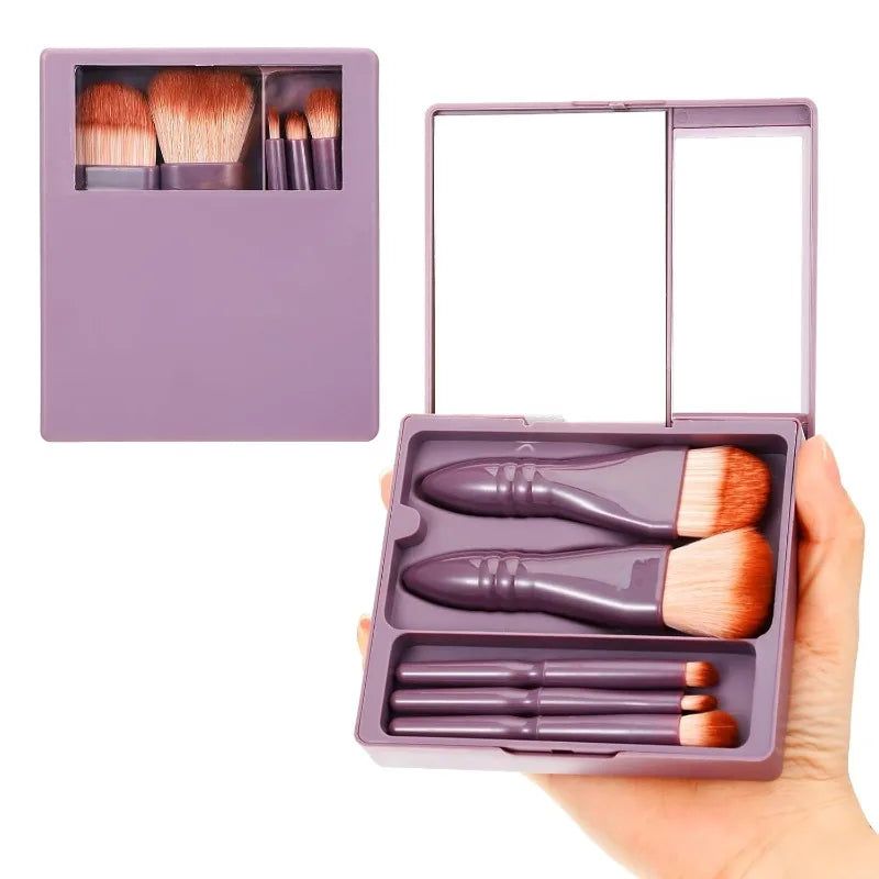 Travel Makeup Brushes Hard Case Mirror Portable Mini Go Women Girls Qme