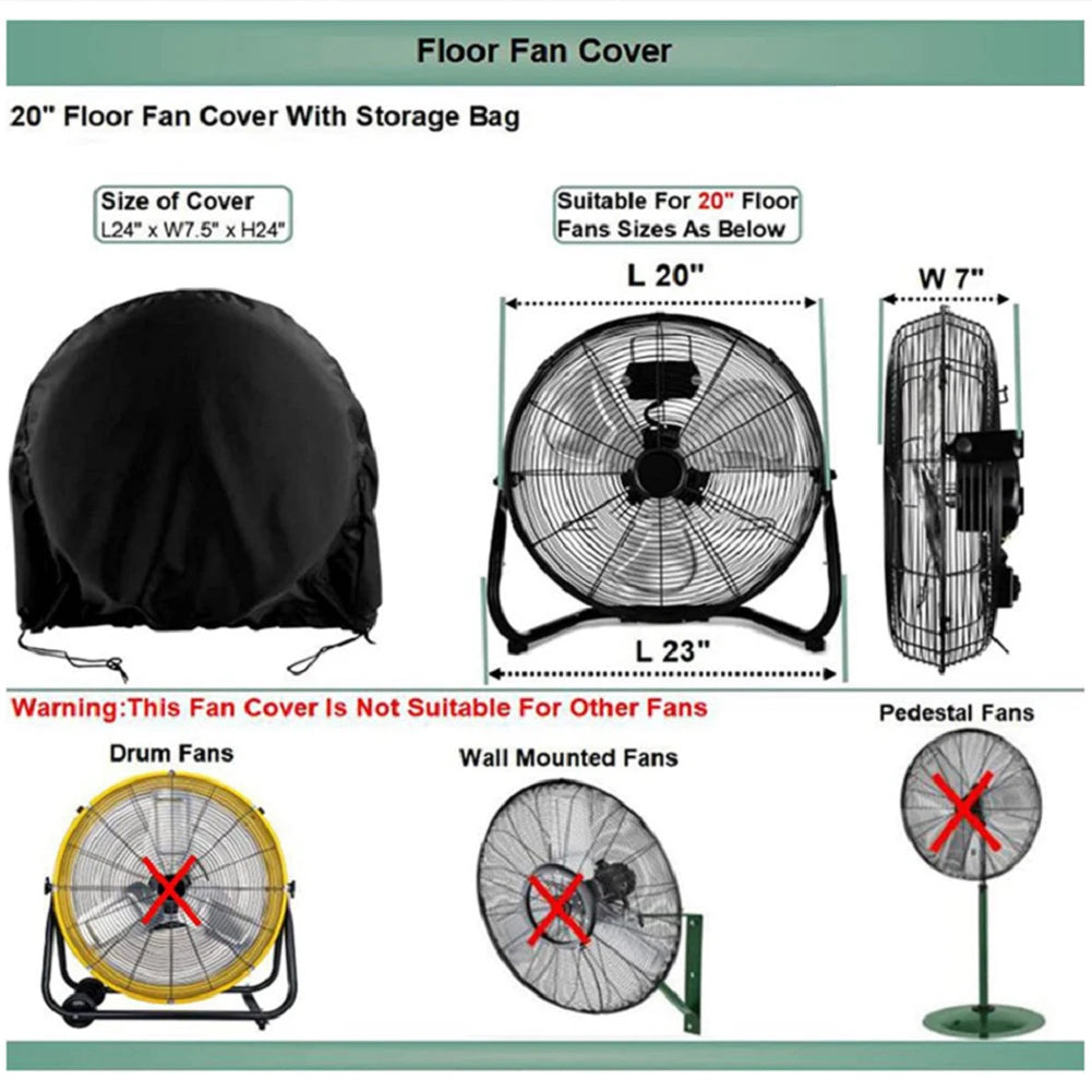 1pcs 210D Oxford Cloth Foldable Industrial Electric Fan Cover Fan Cover Sun Protection Dust Cover 61x19x61cm Black Qme