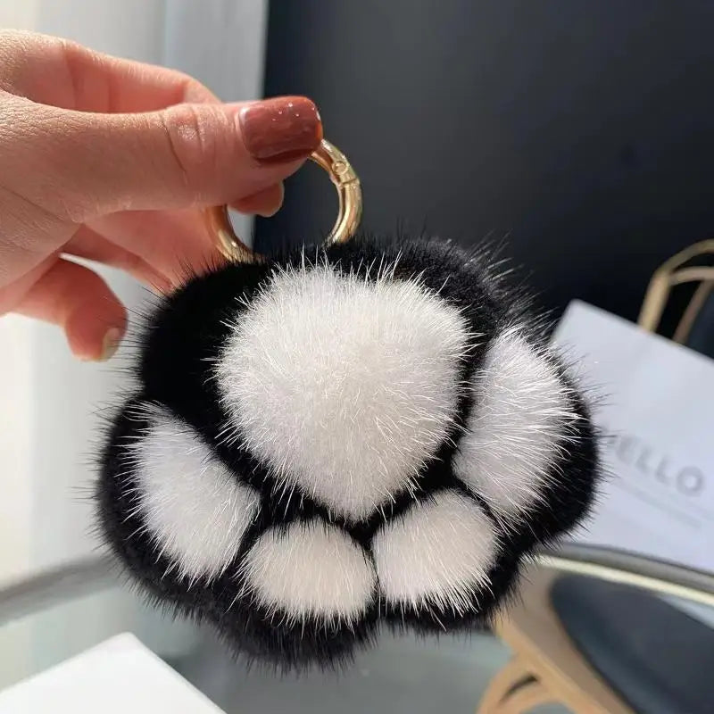 Cat Paw Pendant Keychain Fluffy Kawaii Faux Fur Keychain Cute Stuffed Toy Plush Toy Key Ring Backpack Car Key Pendant Qme black 5CM