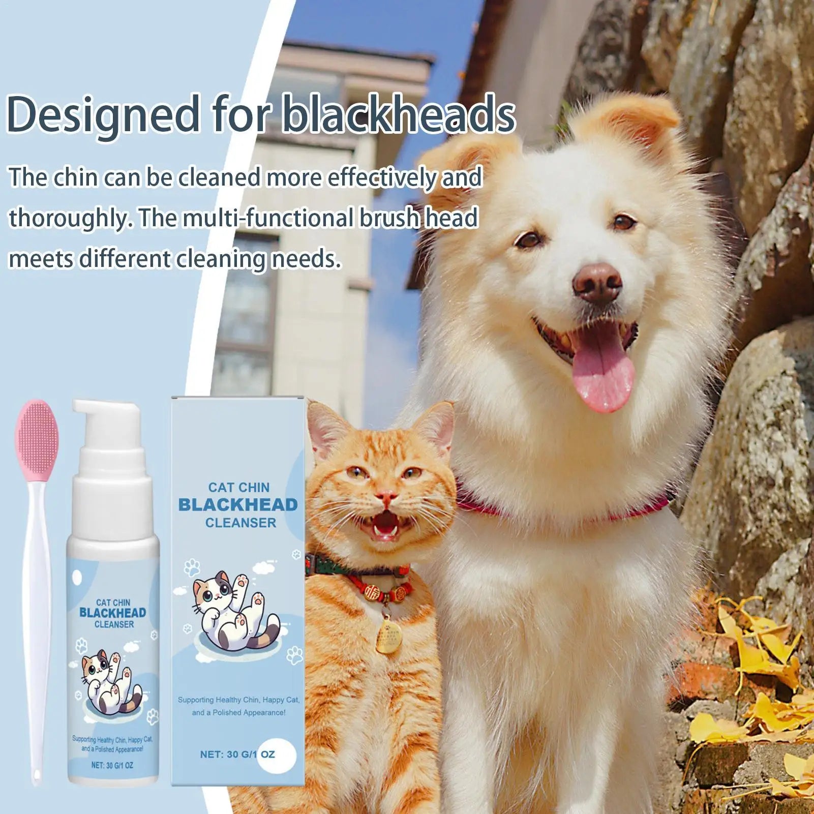 Black Head Remover for Cats Chin Hair Health Cleaner with Brush Grooming Supplies Deep Cleansing Solution for Dogs and Cats Qme