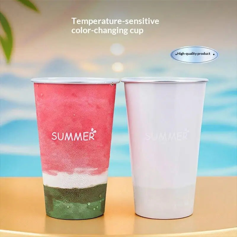 Cherry Blossom Pattern Color Changing Aluminum Cup Anti Fall For Cold Drink Beer Cola Juice Bar Outdoor Home Qme