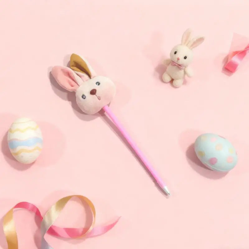 Kawaii Easter Long Ear Rabbit Plush Ballpoint Pen Cute Animal Writing Qme
