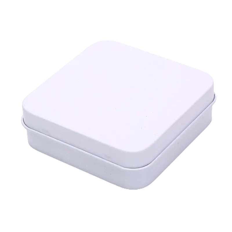 Mini Square Small Tin Box Metal Hinged Flip Storage Case Jewelry Coin Qme White