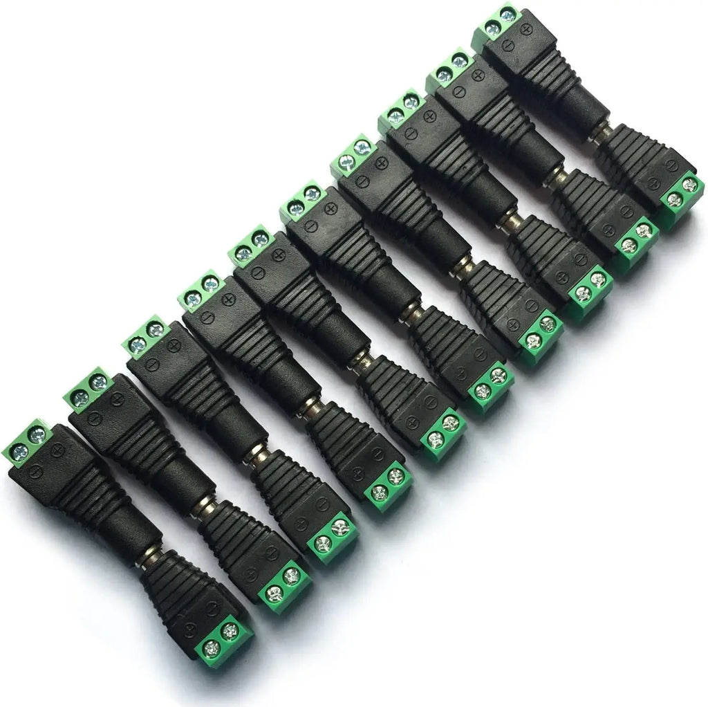 50PCS DC 5.5*2.1mm Female to Green Terminal Power Adapter No Soldering DC Connector for CCTV Camera Qme Green