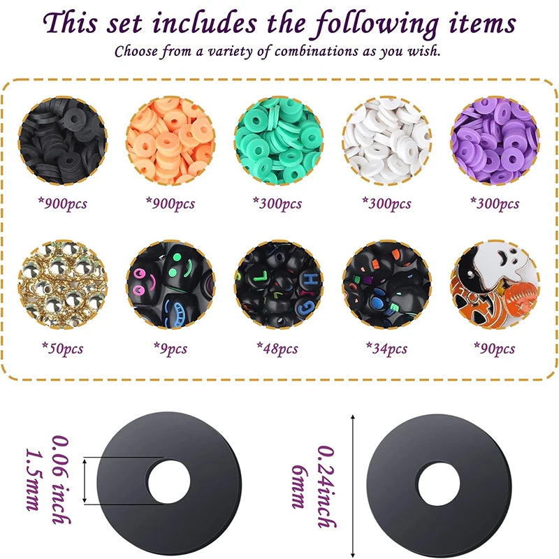 Halloween Clay Beads Kit Friendship Black Letter Bracelet Making Kit with Varieties of Charms for Jewelry Making DIY Crafts Qme