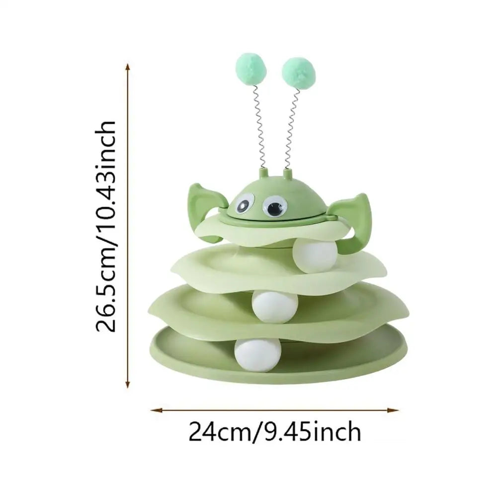 Interactive Cat Toy Cute Turntable Tower With Balls Self Play Cat Toys Indoor Games For Kitten Enrichment Stimulation Exercise Qme Green China Mainland