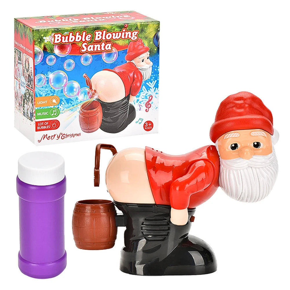 Christmas Santa Claus Bubble Blower with Music & Light Gnomes Farting Bubble Xmas Gift for Boys Girls(No Bubble Solution) Qme No Bubble Liquid Red