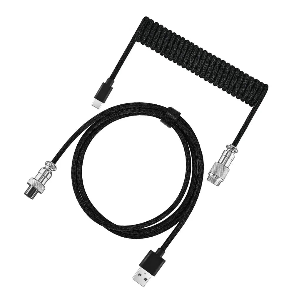 USB Type C Mechanical Keyboard Coiled Cable Hardware Linker USB Mechanical Keyboard Spring Cable Spiral Gaming Usb Keyboard Cord Qme black