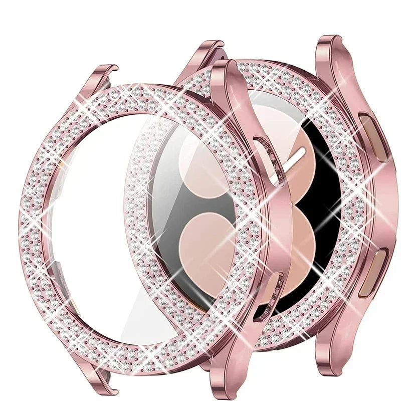 Bling Case for Samsung Galaxy Watch 6 4 Case 40mm 44mm Accessories Fashion Two Rows Diamond bumper Galaxy Watch 5 6 40 mm Cover Qme