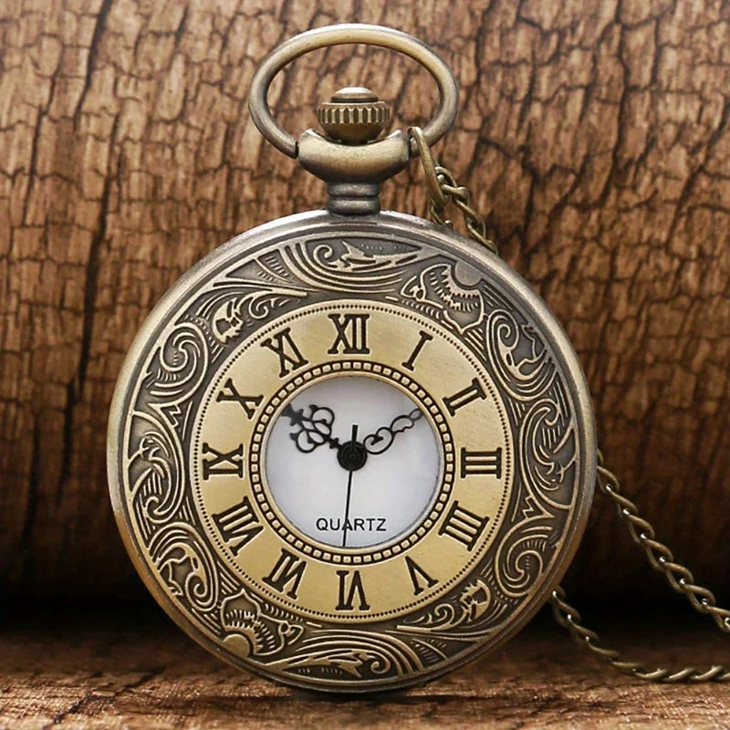 Vintage Bronze Necklace Pendant Quartz Pocket Watch, Birthday Jewelry Gift For Friends Qme Bronze
