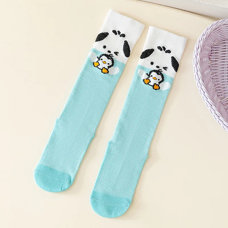 Hello Kitty Kuromi Knee-High Socks Summer Mesh Breathable Korean-Style Socks Cute Cartoon Student Over-the-Knee Socks Qme 5 2 pairs Sizes 33to