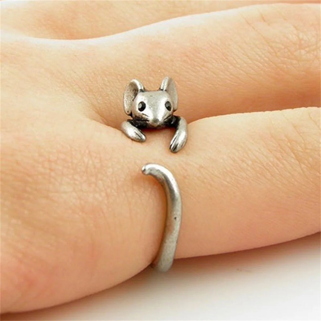 Cute Vintage Mouse Animal Finger Ring for Women Antique Silver Color Gothic Girls Knuckle Rings Fancy Gift 2023 Hot Jewelry Qme 2 resizable