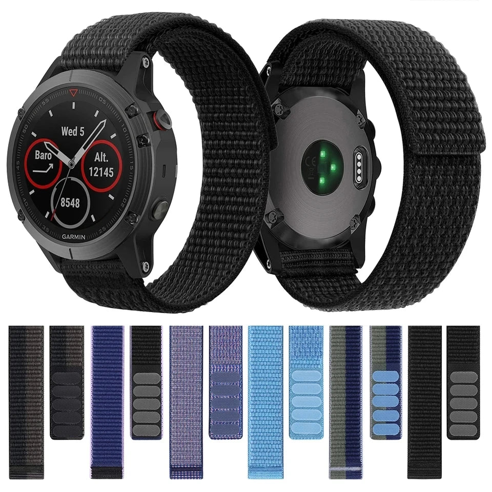 26mm 22mm Hook Loop Nylon Strap Watchband For Garmin Fenix 6X 6 Pro 5X 5 7X 7 Epix 2 Forerunner 965 955 945 935 Watch Bracelet Qme
