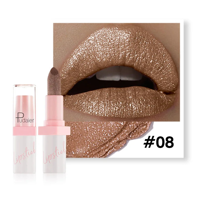 Shiny Pearl Diamond Lipstick 10 Colors Metallic Matte Lip Gloss Long Lasting Waterproof Moisturising Lip Tint Beauty Cosmetic Qme 08