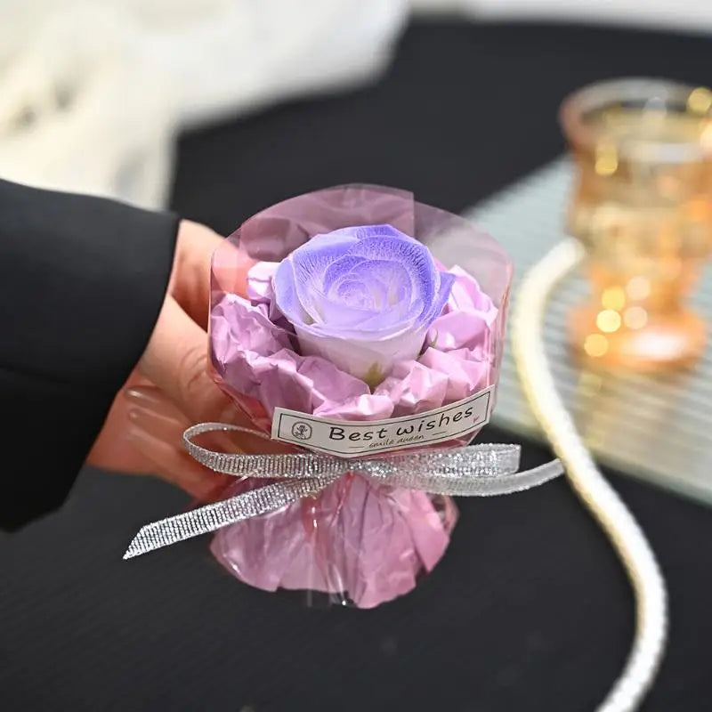 Mini Pocket Soap Flower Bouquet Artificial Rose Mother's Day Qme A1