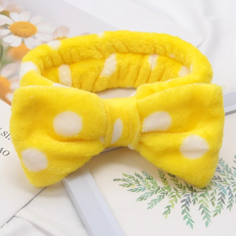 Soft Bow Headbands SPA Yoga Big Solid Coral Fleece Elastic Hair Bands Qme A4