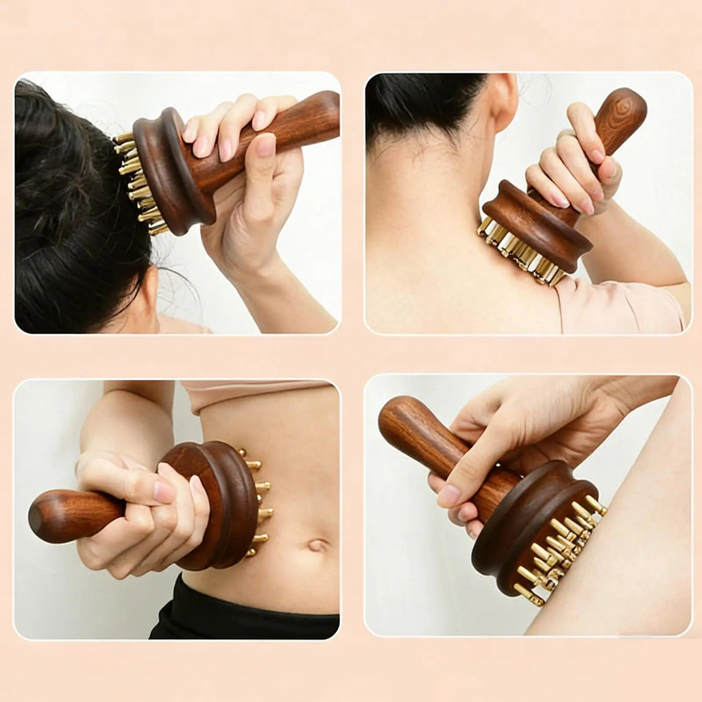 Scalp Massager Brush Long Handle Brass Teeth Soothing Meridian Massage Brush Gua Sha brush Body Massage Brush Massage Comb Qme