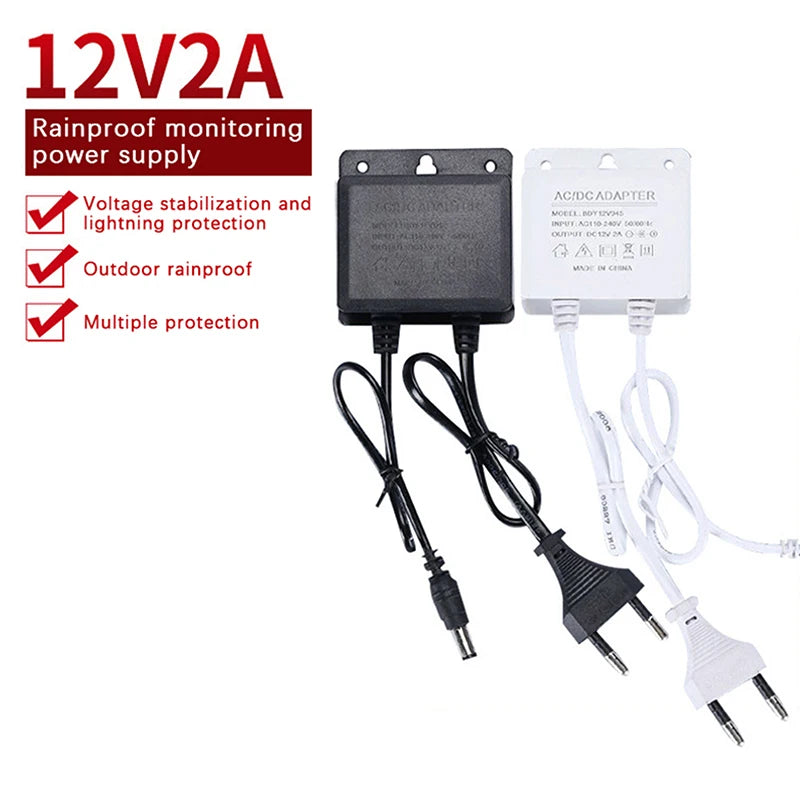 Waterproof Power Adapter NVR DVR EU US Plug DC12V 2A AC100V-240V Input Qme