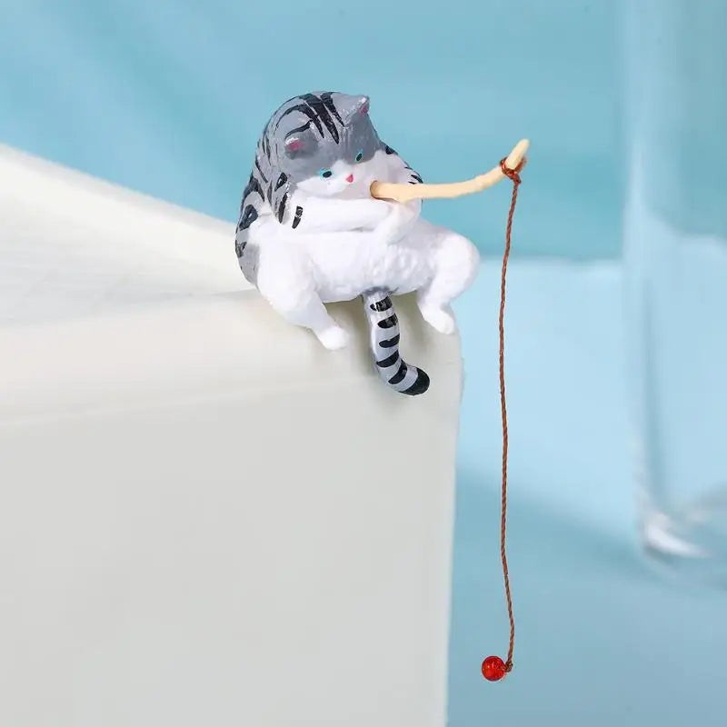 1 Aquarium Fish Tanks Ornament Miniature Figurines Tank Fishing Cat Qme A2