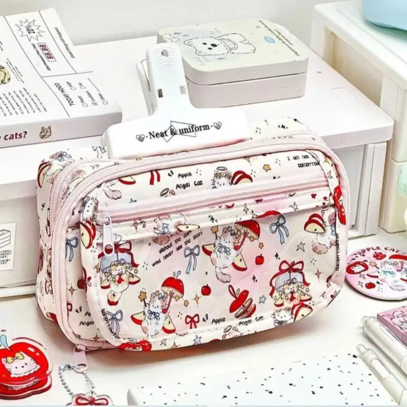 Cute Tomato Apple Cat Printed Pencil Bag Student Large Capacity Qme A1
