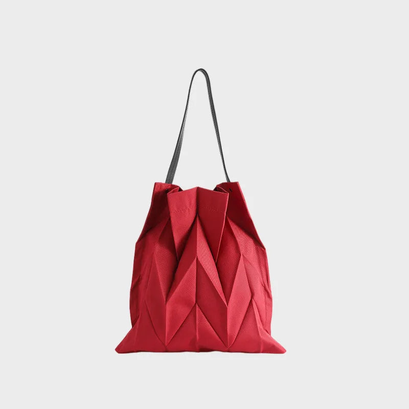 Hevron Pattern Foldable Tote Bag Lightweight Vegan Leather Crossbody Qme Red