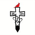 Metal Cemetery Memorial Plaque for Remembrance Red Bird Markers Cross Sign 5.87x11.82in Weatherproof for Easter Sympathy Gifts Qme black