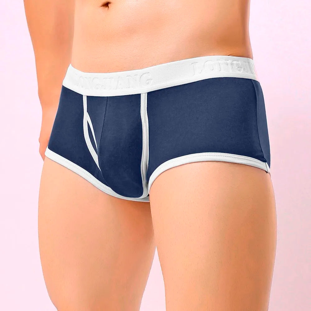 Sexy Mid Waist Breathable Pure Cotton Flat Corner Pants Solid U Convex Four Corner Underwear Briefs for Male Qme