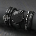 5PCS Minimalist stud watch, fashionable casual belt, student watch, new men's business quartz watch set Qme 5PCS Set Without Box