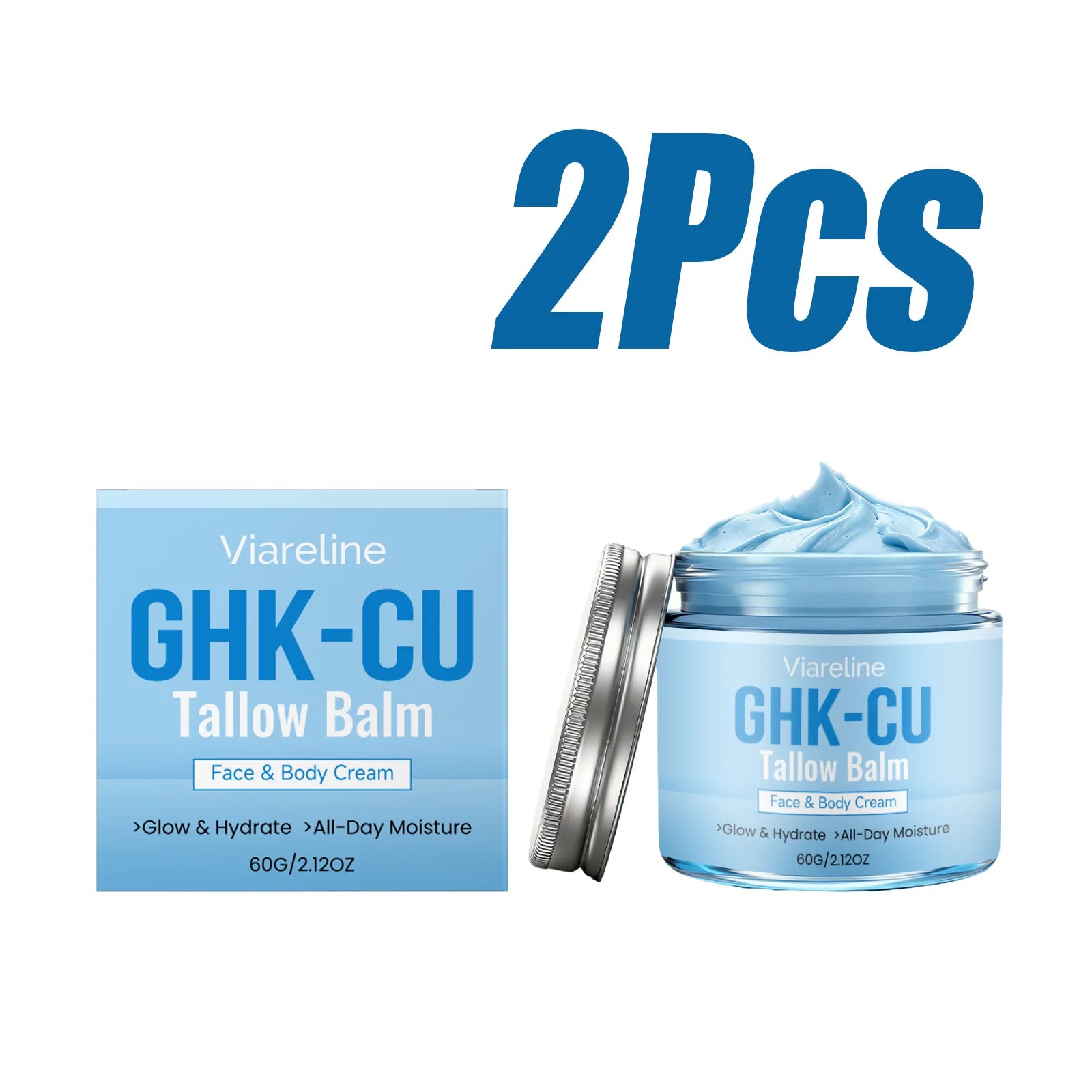 Natural GHK-CU Copper Peptide Tallow Balm for Face Body Firming Hydrating Brightening Moisturizer for Mature Dry Sensitive Skin Qme 2 x 60g Boxed