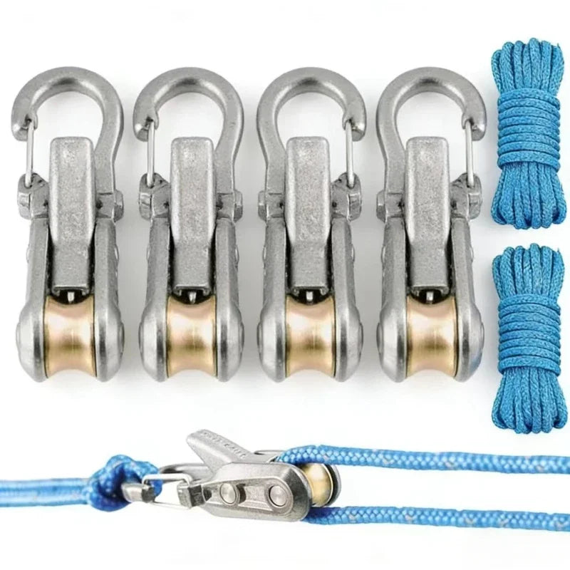 Tensioners With Rollers+Nylon Rope Set,Equipped With Locking Clasps Secure Bundling, Suitable Camping, And Outdoor Activities Qme