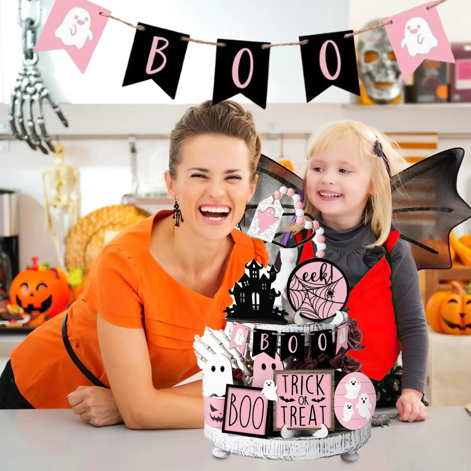 Halloween Tiered Tray Decorations 13 Desk Decor Boo Ghost Themed Qme
