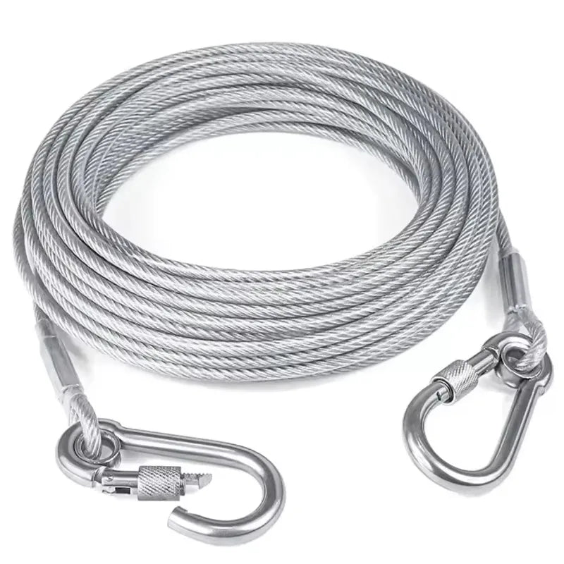 Double-headed Dog Tie Out Cable Leash Reaction Rope Metal Buckle Qme