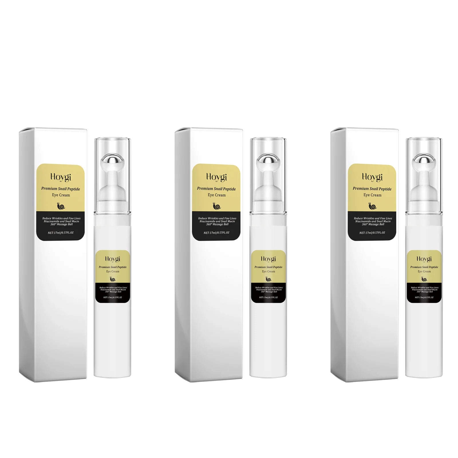 Snail Peptide Eye Cream Remove Eye Bag Anti-Puffiness Fade Dark Circle Firming Skin Roller Massage Nourishing Care Eye Cream Qme 3 x 17ml Boxed