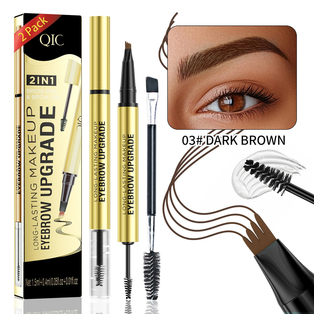 5 Colors 1pc Eyebrow Pen Waterproof 4 Split Tip Eyebrows Pen Eyebrow Tattoo Pen Waterproof Liquid Black Eyebrow Makeup Pencil Qme Q711-3-019