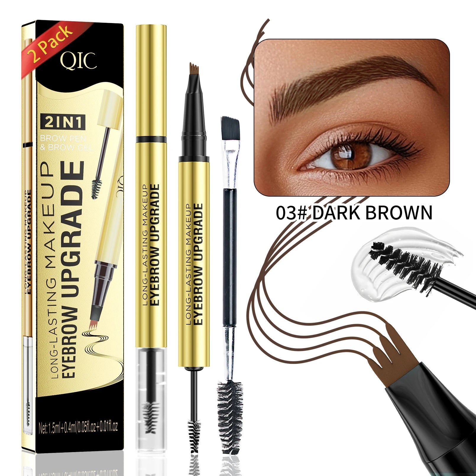 5 Colors 1pc Eyebrow Pen Waterproof 4 Split Tip Eyebrows Pen Eyebrow Tattoo Pen Waterproof Liquid Black Eyebrow Makeup Pencil Qme Q711-3-019
