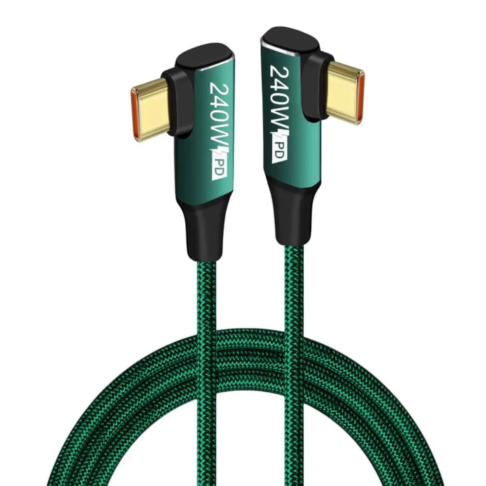 240W 90 Degree Type-C Data Cord PD High-Speed Data Line USB C Fast Charging Cable for Mobile Phone iPhone Samsung Xiaomi Huawei Qme green 3m