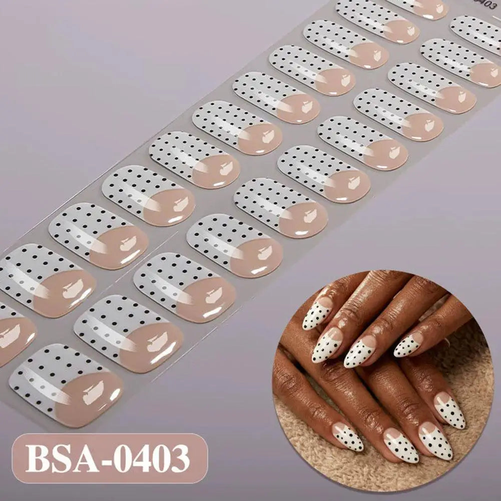 Semi Cured Gel Nail Strips Red Polka Dots Wraps Women UV Light Qme