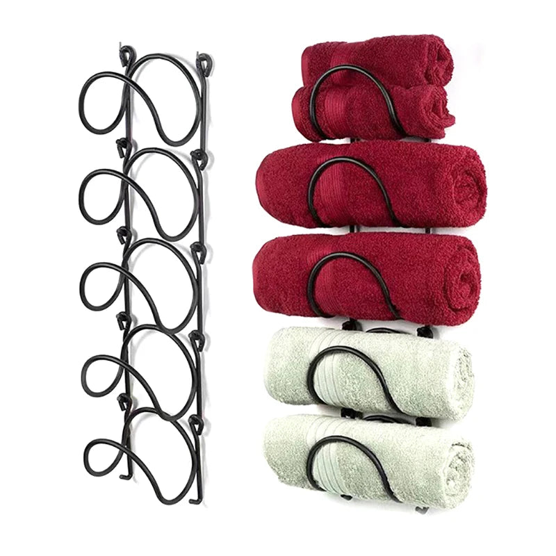 Curved Finish Bathroom Organizer Wrought Iron Metal Towel Rack Wall Qme