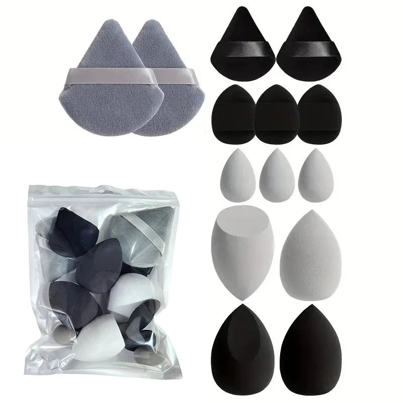 14pcs Makeup Sponge Puff Set Velvet Triangel Powder Puff Beauty Egg Mini Finger Cosmetic Puff For Loose Powder Foundation Cream Qme 14pcs black