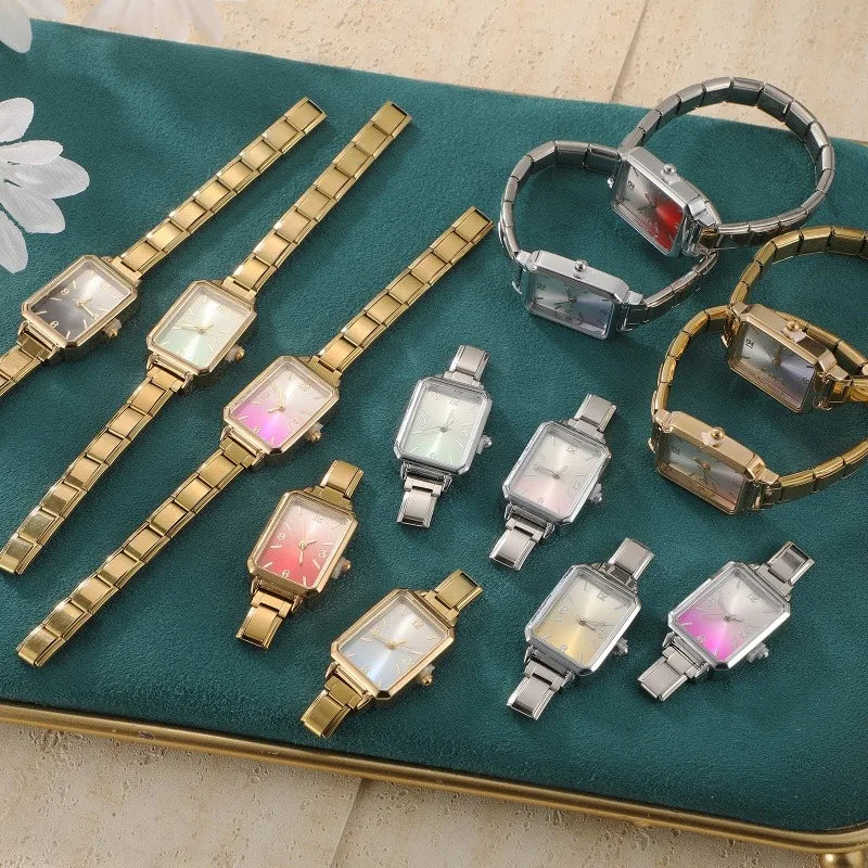 New High Quality Simple Square Watch Bracelet Fit 9mm DIY Italian Charm Stainless Steel Gradient Color Watch Bangle Jewelry Gift Qme