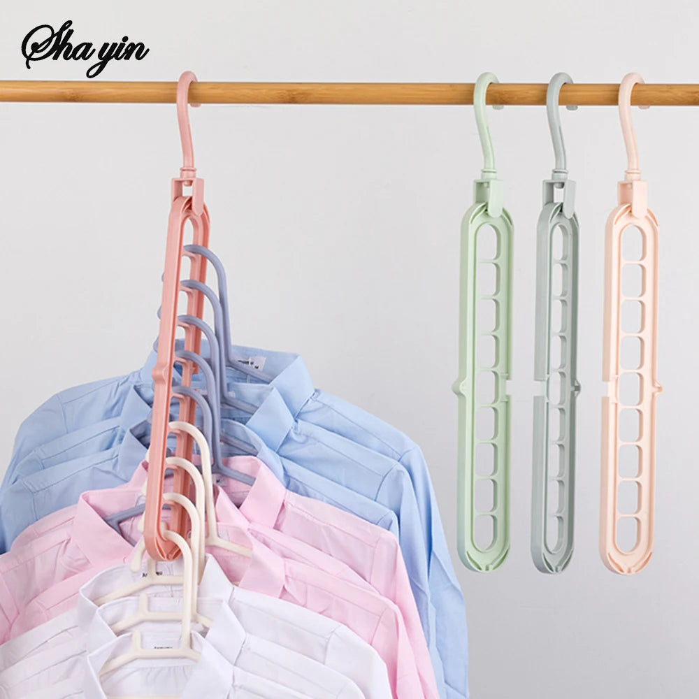 Plastic 9-Hole Foldable Hangers, Heavy Duty Space Saving Clothes Organizer Hangers, For Room, Closet, Wardrobe Home Door Qme