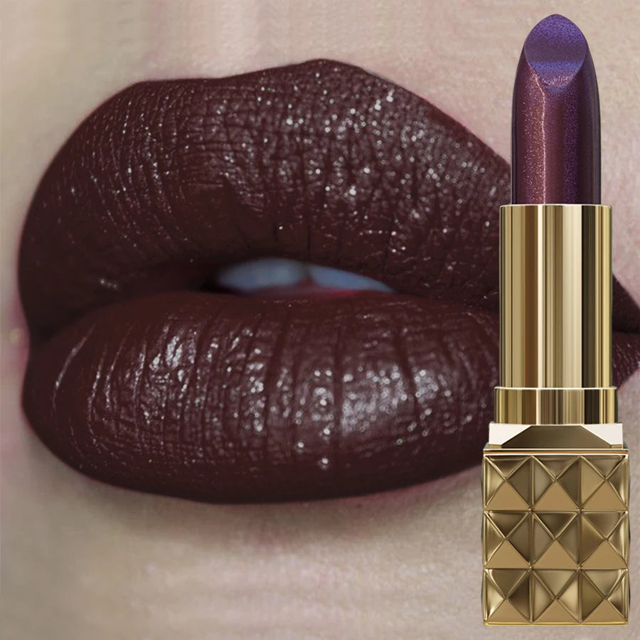 Sexy Glitter Shiny Red Lipstick Pearlescent Lip Tint Long Lasting Qme