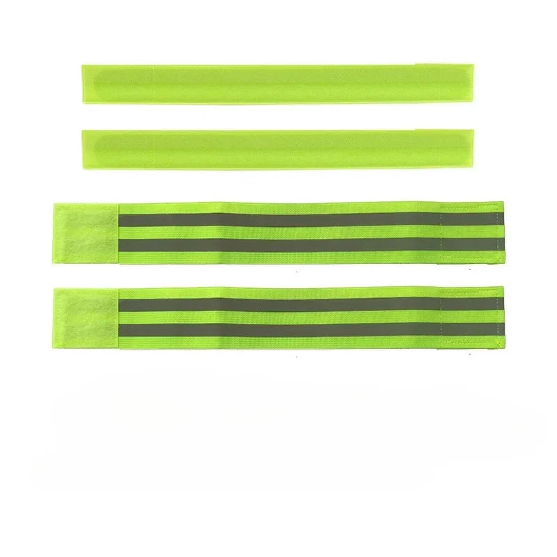 Elasticated Armband, Wristband, Ankle & Leg Straps for Night Jogging, Walking, Biking - Reflective Safety Tape Straps Qme Fluorescent Green 2 Set