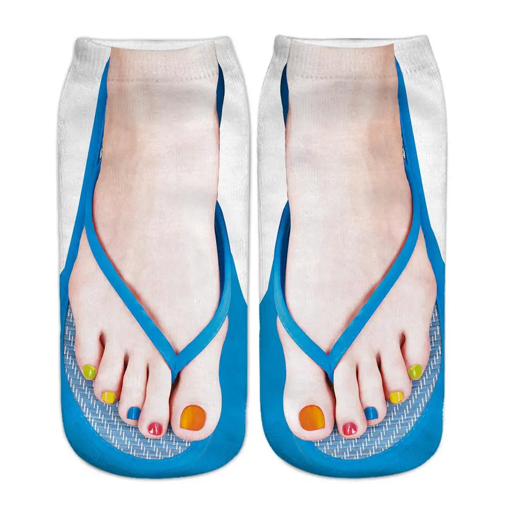 Fashion Canvas Flip Flop Shoes Cotton Socks 3D Printed Skeleton Summer Funny Kawaii Skull Foot Low Cut Ankle Socks For Women Sox Qme D One Size