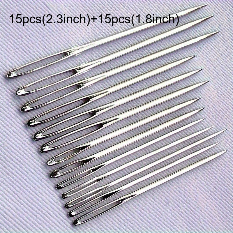 Large Eye Hand Sewing Needles Set - Silvery, Ideal for Cross Stitch, Faux Leather & Ribbon Embroidery, Thick Wool Threads Qme 30pcs
